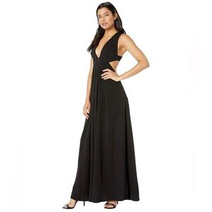 Jill Stuart Black Plunge Neckline Low Cut CrissCross Open Back Maxi Dress 12 NWT